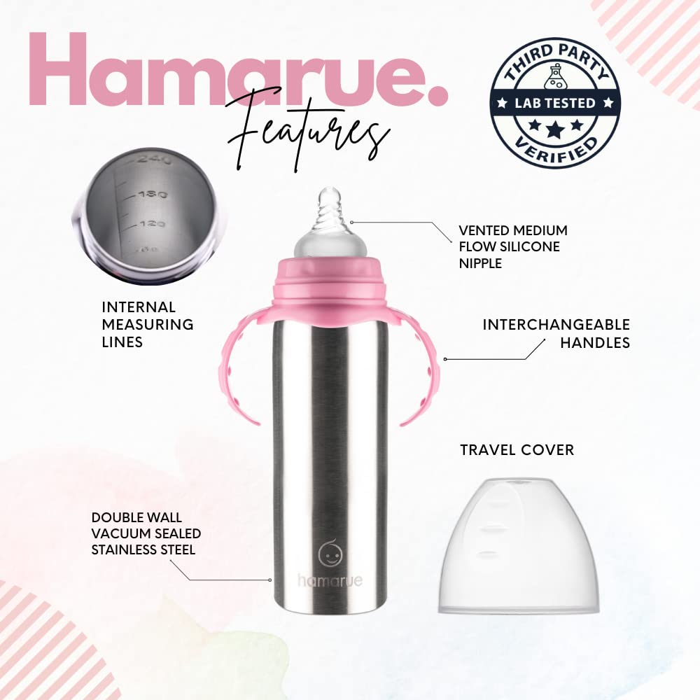Hamarue removable handles enhance grip for tiny hands learning to sip.
