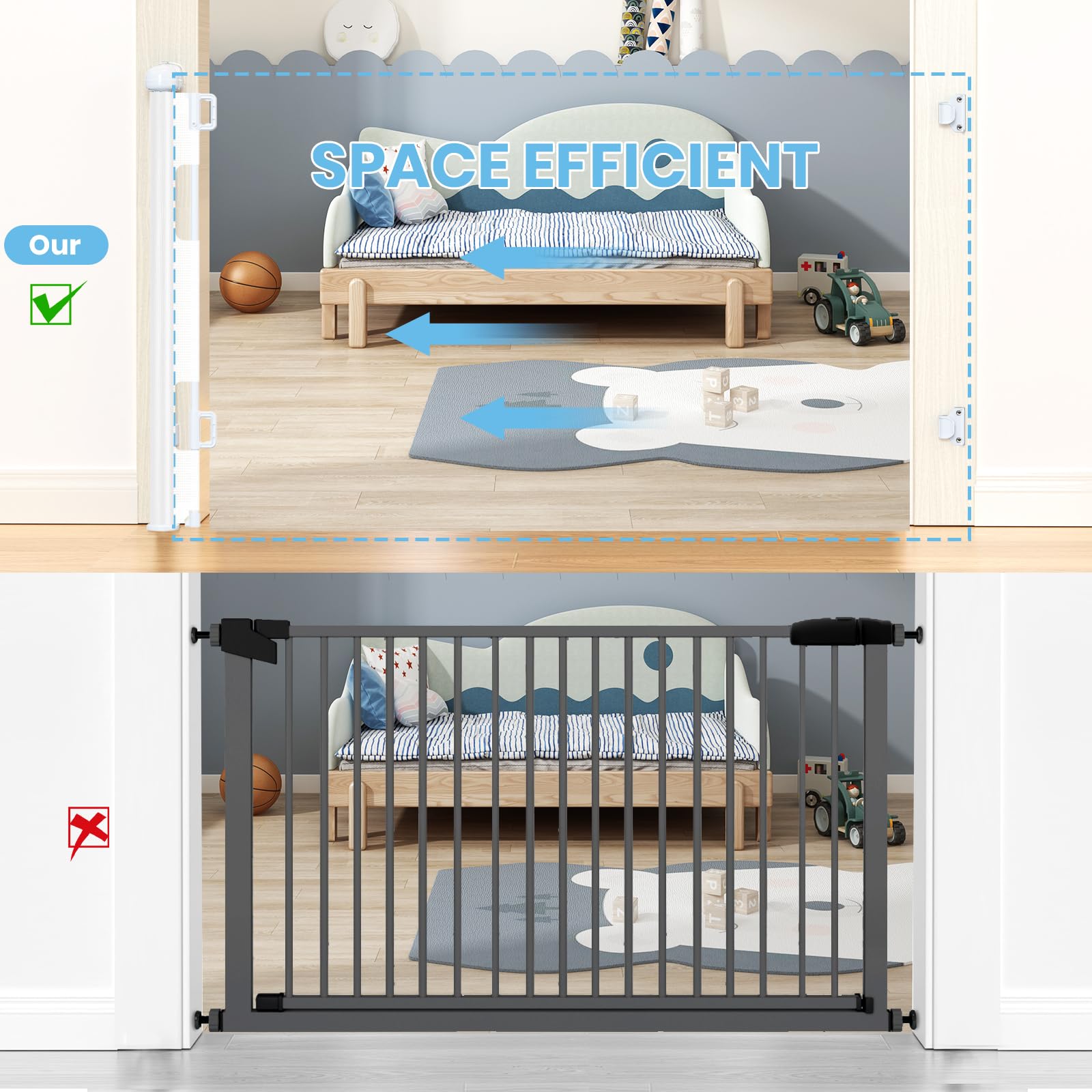 HAMOPY adjustable brackets fit stairs and doorways for versatile use.