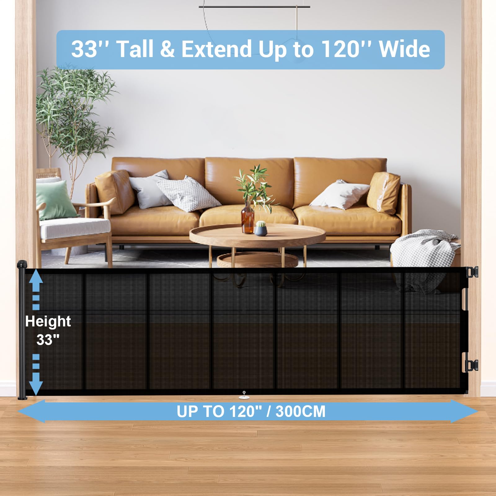 HAMOPY retractable gate on stairs demonstrates easy reach and parent-friendly barrier