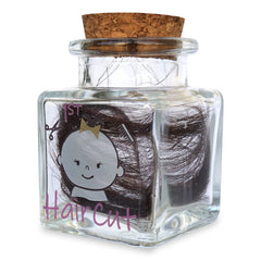Close-up of HAMUIERS glass bottle with cork seal for keepsake storage