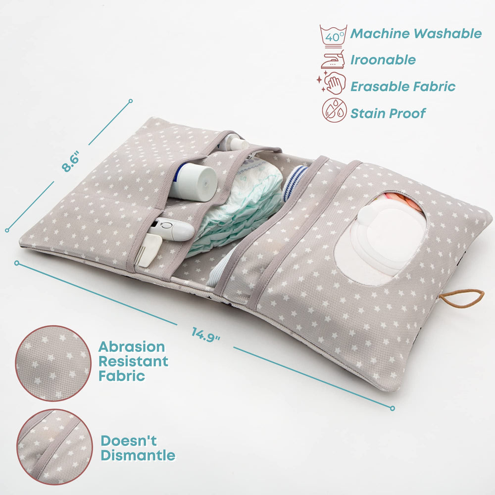 HAMUR HOME diaper bag organizer with side pocket open for quick wipes access.