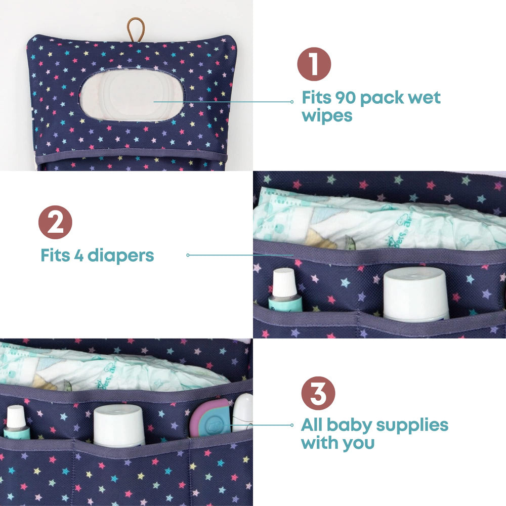 HAMUR HOME stroller pocket organizer in purple, keeps items within reach.