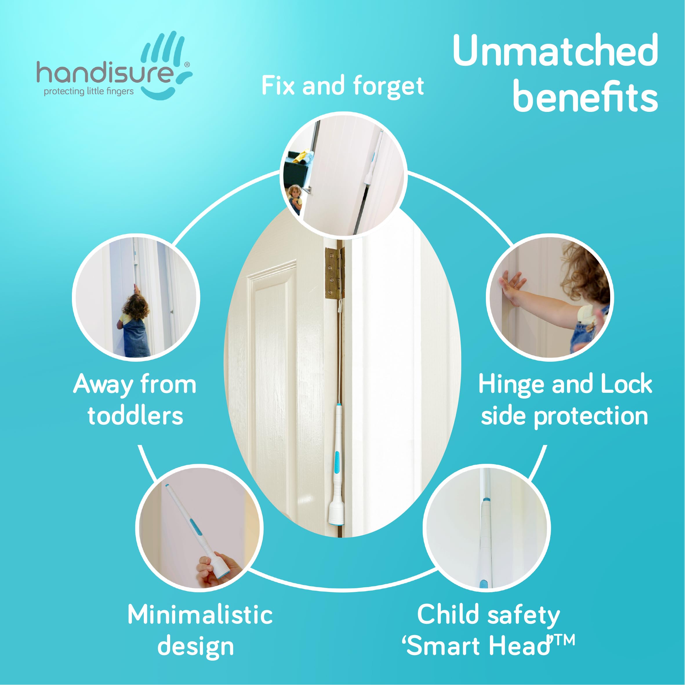 Handisure lock-side protection reduces pinch risk near door locks.
