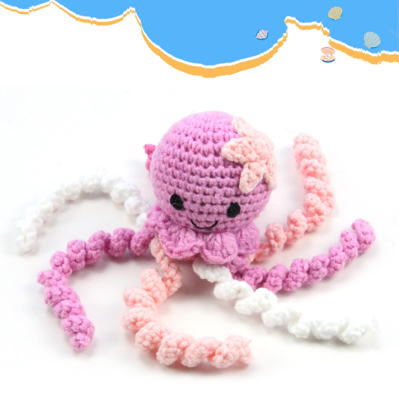 Eight tentacles encourage infant grasping and tactile exploration.