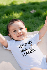 HandyKnitArt baby shower announcement romper, cute and humorous design.