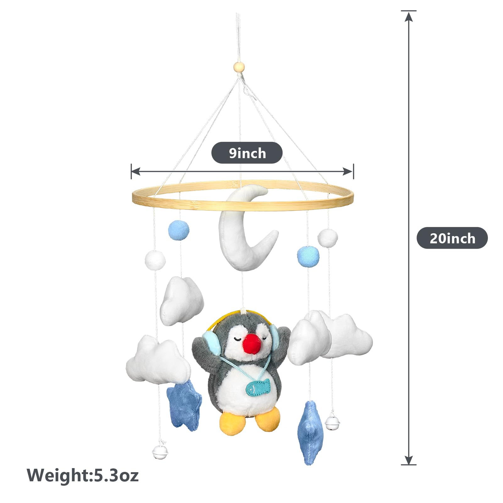 HanMiaMia penguin cloud mobile entertains infant while complementing nursery decor