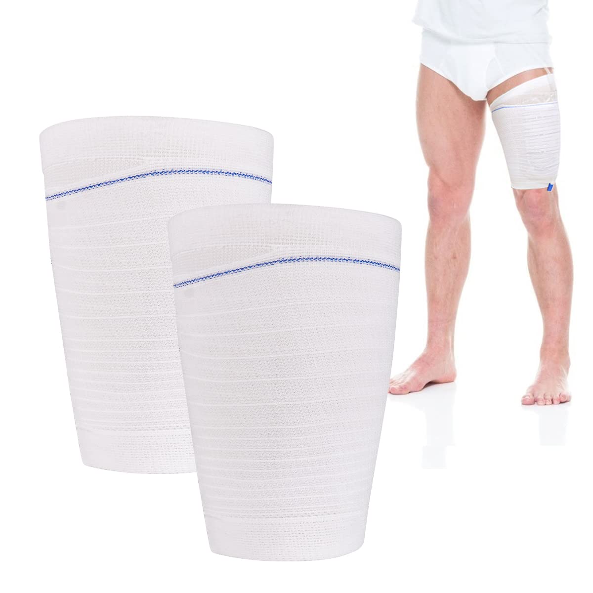 HANSILK catheter leg bag holder in side view keeping the urine bag securely positioned.