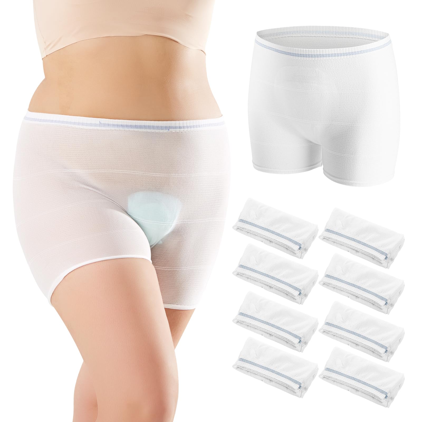 HANSILK mesh postpartum underwear 8-pack in white, breathable daily wear.