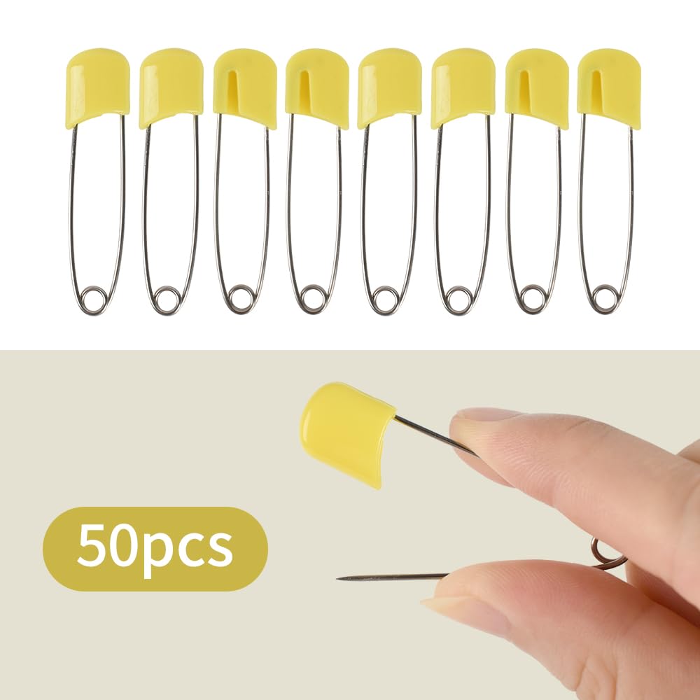 Hanycon 50-pack diaper pins arranged for easy viewing in packaging.