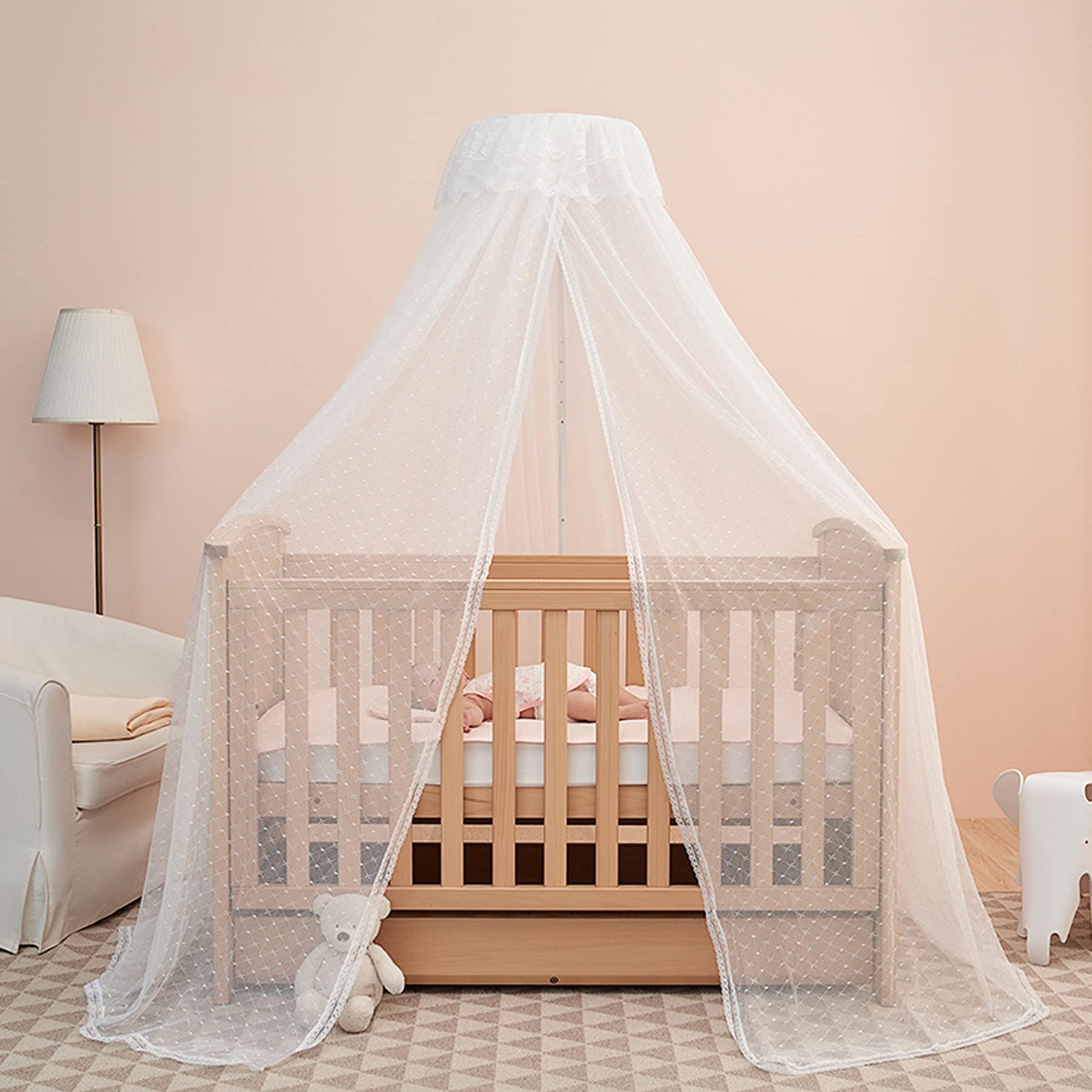 HanYun baby bed canopy with clip-on stand over crib for breathable comfort.