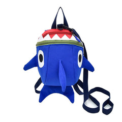 HANZE Safety Kids Leash Backpack Shark blue front view keeps snacks and toys secure.
