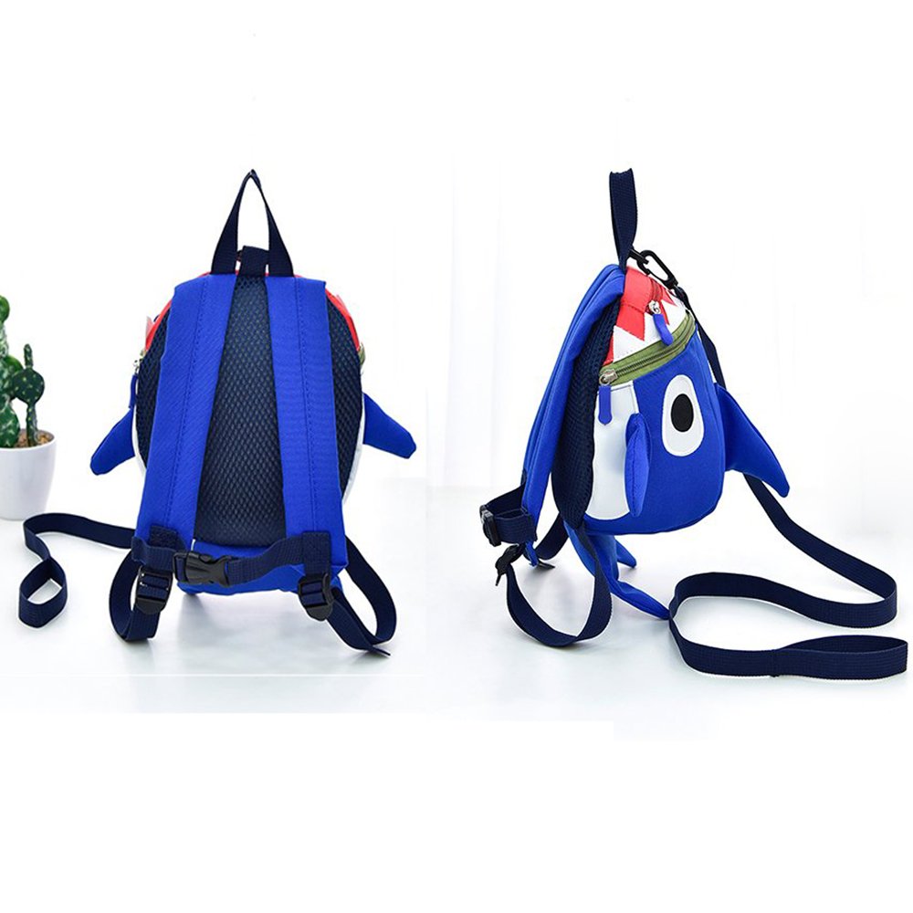 HANZE Shark backpack blue side view shows sturdy harness for crowded days.