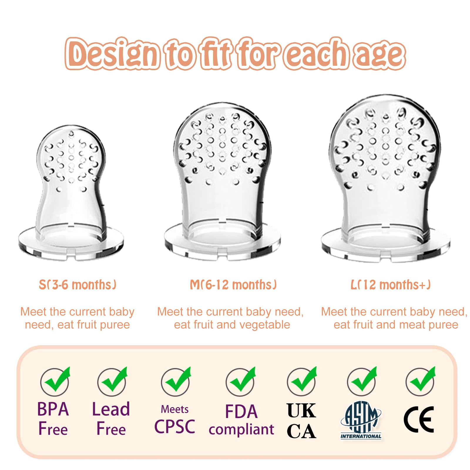 HAOBAOBEI fruit feeder pouches show soft silicone texture for gentle chewing relief.