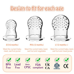 HAOBAOBEI fruit feeder pouches show soft silicone texture for gentle chewing relief.