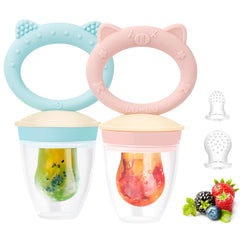 HAOBAOBEI Pig Lulu blue-pink feeder pacifier for gentle solid food introduction.