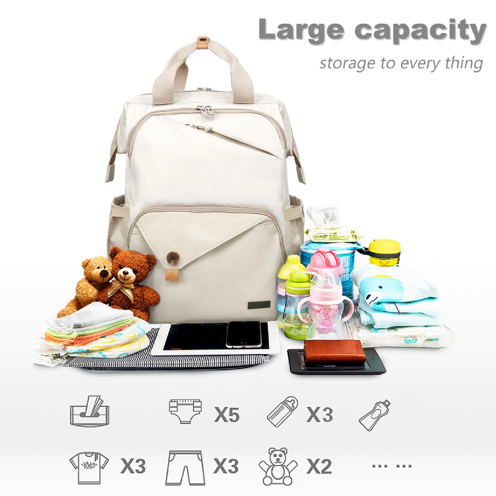Hap Tim diaper bag backpack standing wide-open for quick access to essentials
