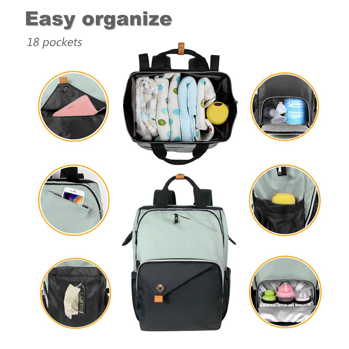 Hap Tim diaper bag backpack insulated pockets keep drinks warm or cold
