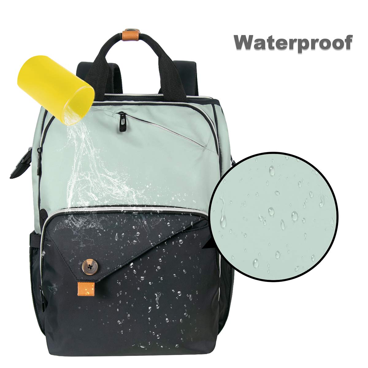 Hap Tim diaper bag backpack features two stroller straps for hands-free travel