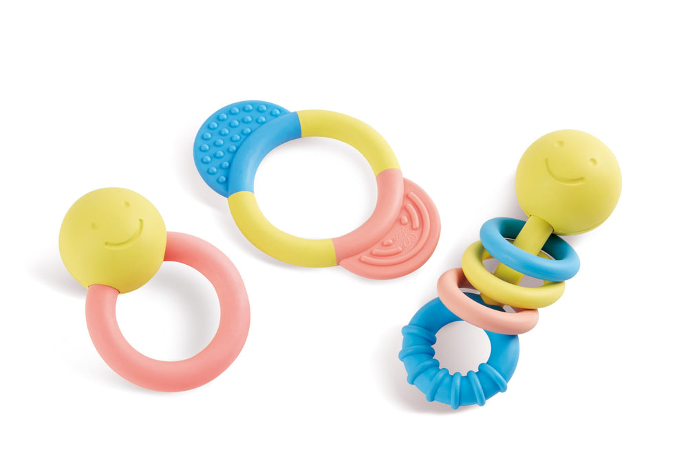 Hape rattle teether ring for safe chewing and sensory exploration