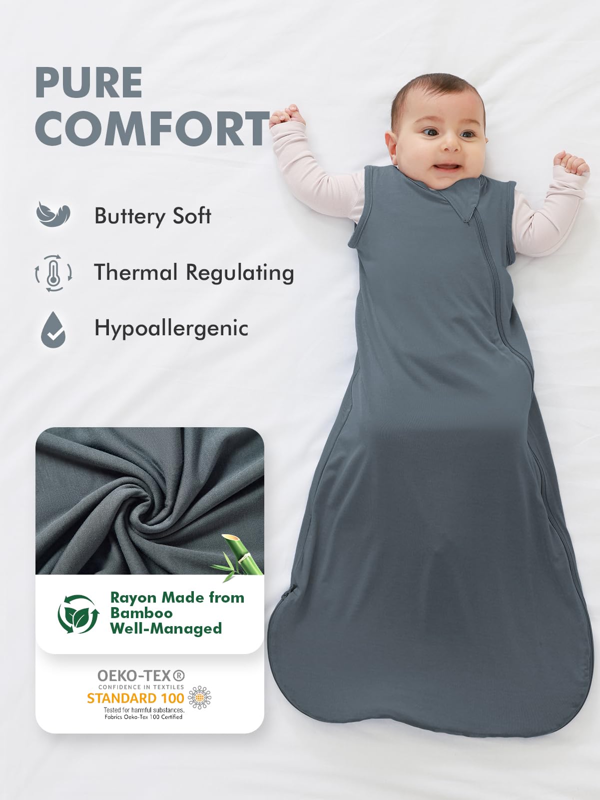 HAPIU sleep sack 0.5 tog with two-way zipper partially opened for quick changes.