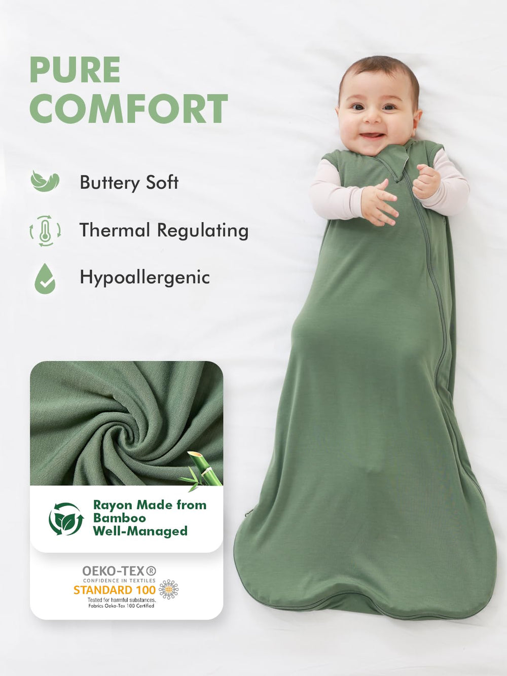 HAPIU bamboo sleep sack with 2-way zipper for easy diaper changes
