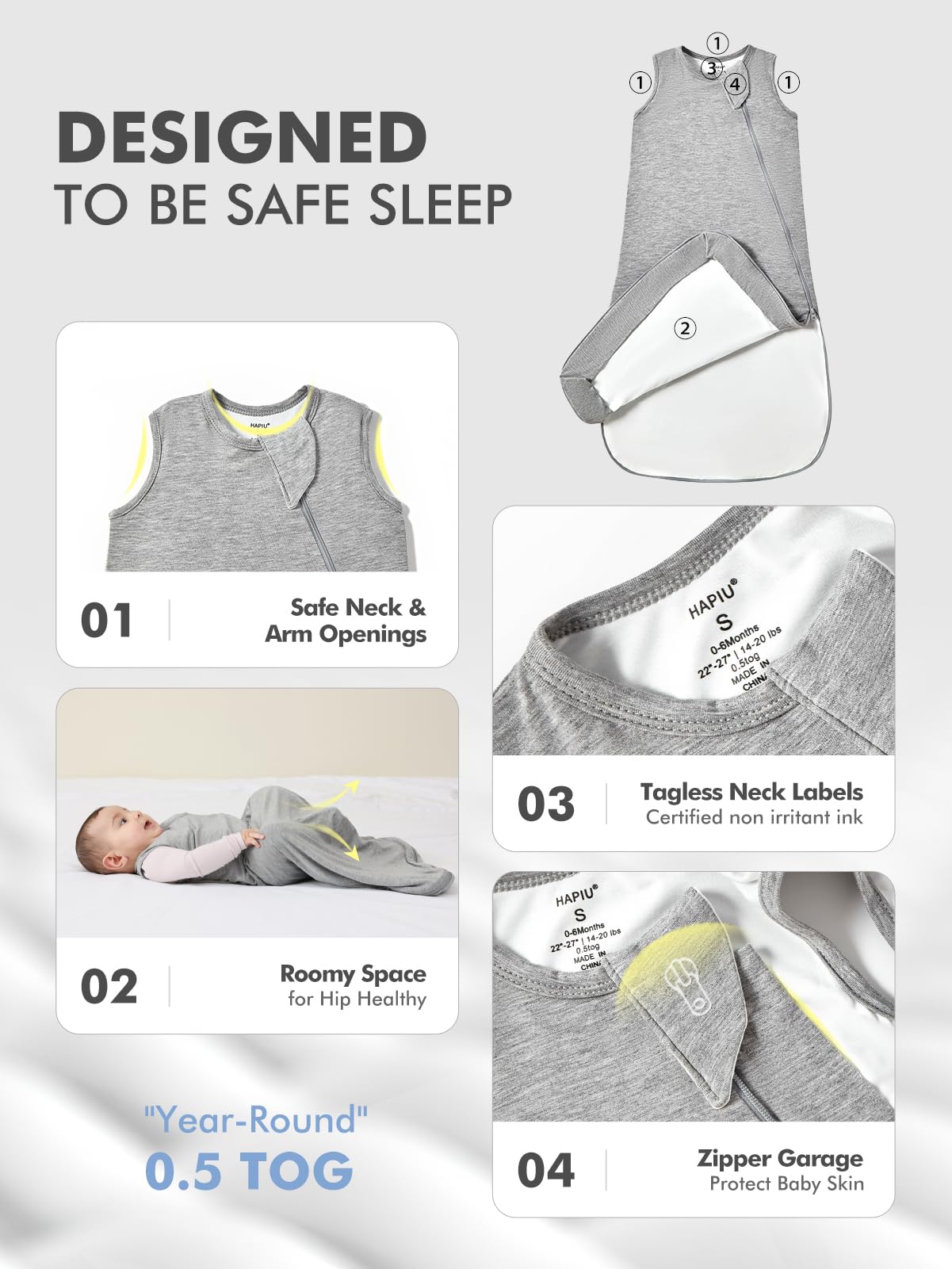 HAPIU zipper garage protects tiny face from chafing during sleep