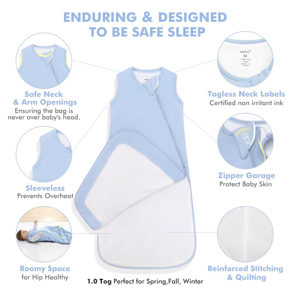 HAPIU bamboo sleep sack fog, reinforced stitching for durability