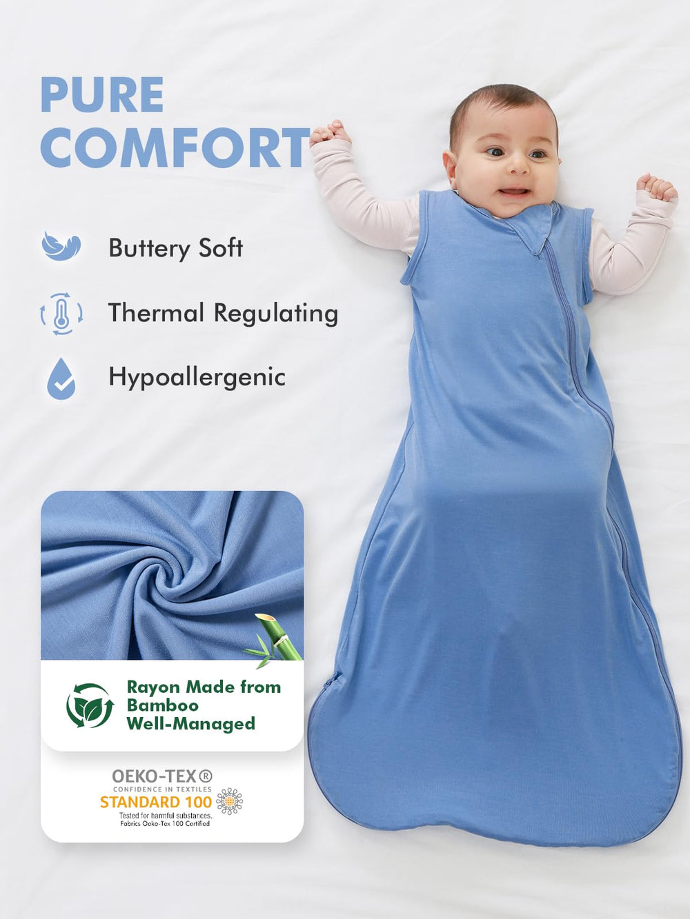 HAPIU bamboo sleep sack zipper detail for quick diaper changes