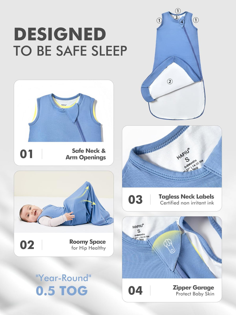 HAPIU safety features with zipper garage protects baby's face