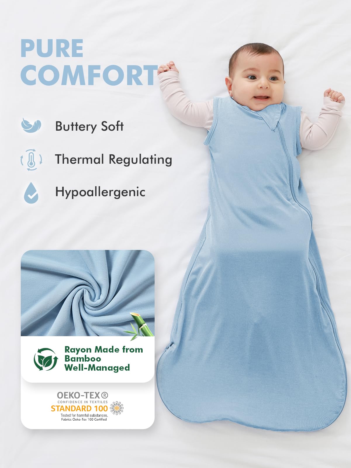 HAPIU sleep sack 2-way zipper enables easy diaper changes.