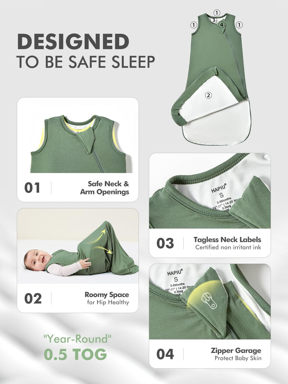 HAPIU sleep sack during diaper changes, cozy and safe 0.5 TOG