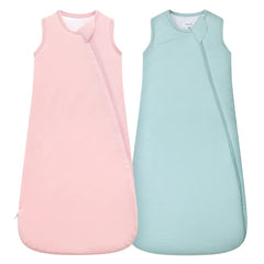 HAPIU sleep sack front view in Sage & Blush shows all-season comfort with bamboo fabric.