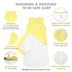HAPIU sleep sack on infant in lemon grass color for all season comfort