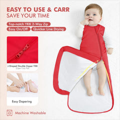 HAPIU sleep sack roomier fit highlighting leg room for kicking and growth.