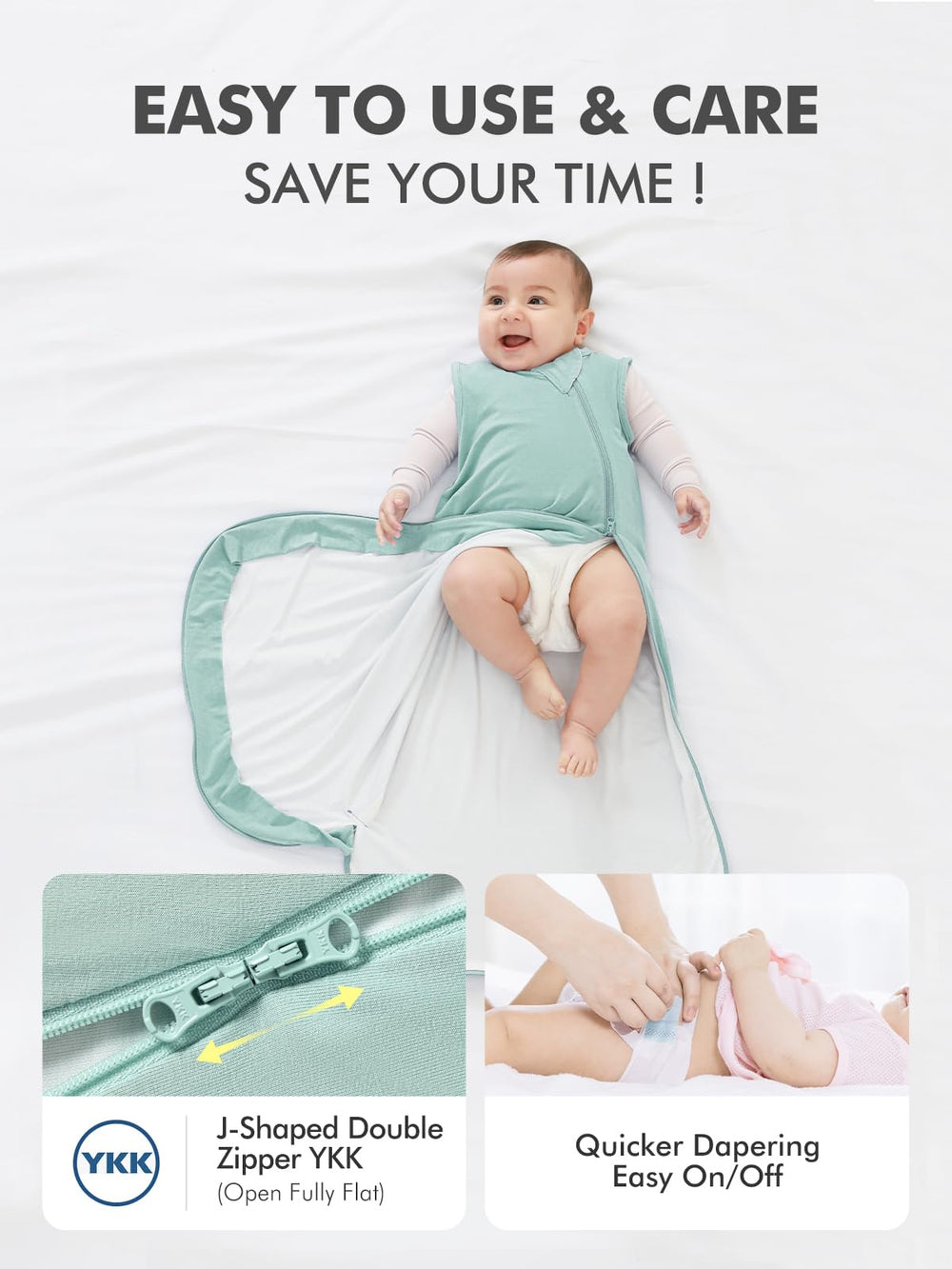 HAPIU wearable blanket design keeps baby cozy while sleeping.