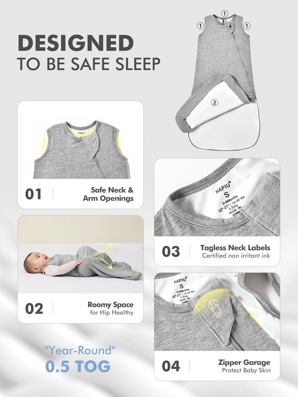 HAPIU wearable blanket on toddler illustrates roomier design for year-round warmth.