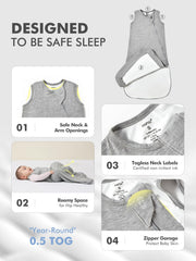 HAPIU wearable blanket on toddler illustrates roomier design for year-round warmth.