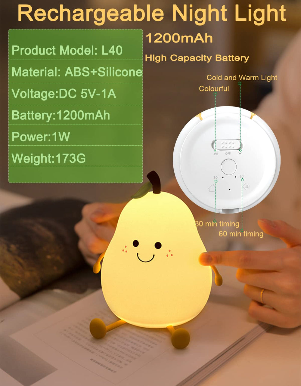HAPPYBAG portable cordless bedside light easily moves between rooms