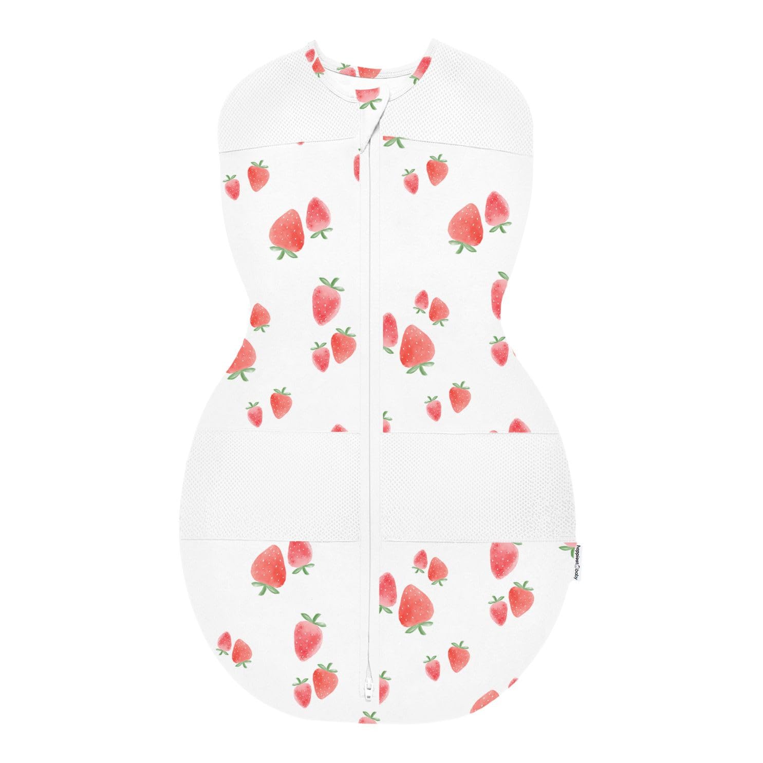 Happiest Baby Sleepea Ivory Strawberries swaddle close-up in soft organic cotton for gentle comfort