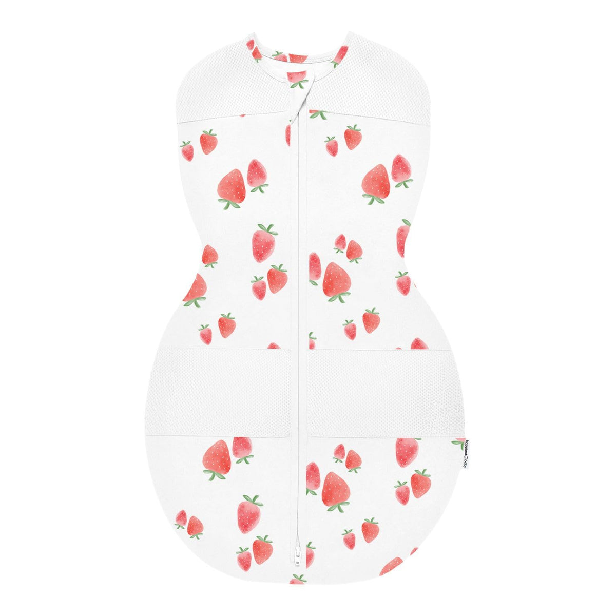 Happiest Baby Sleepea Ivory Strawberries swaddle close-up in soft organic cotton for gentle comfort