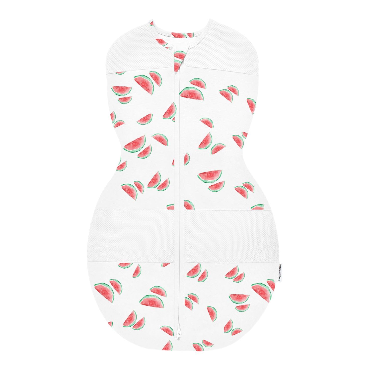 Happiest Baby Sleepea closeup in Ivory Watermelons fabric showing soft organic cotton for gentle baby skin