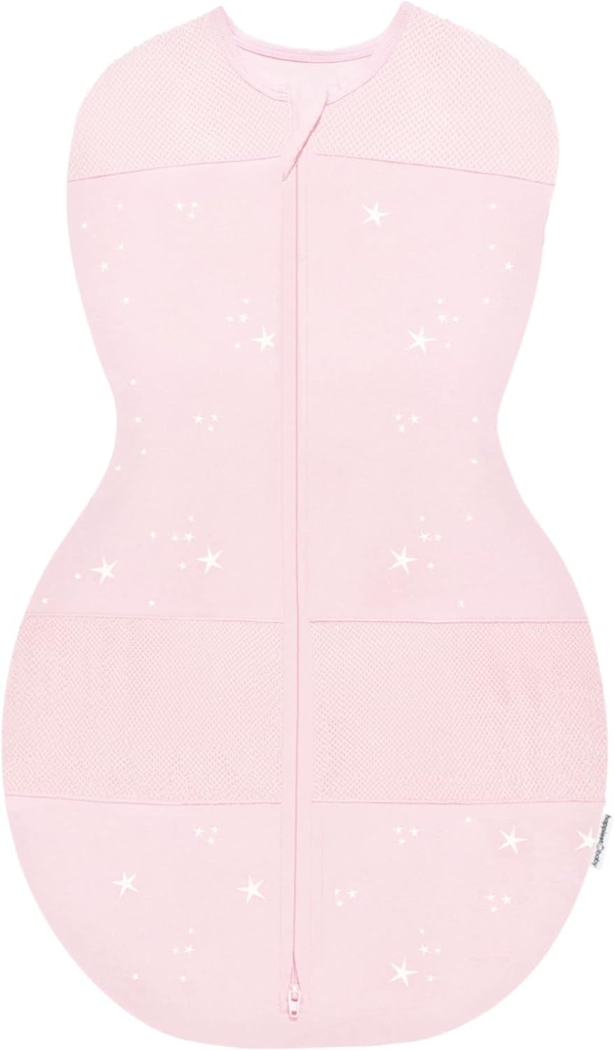 Happiest Baby Sleepea rose-stars swaddle close-up in organic cotton with escape-proof Velcro.