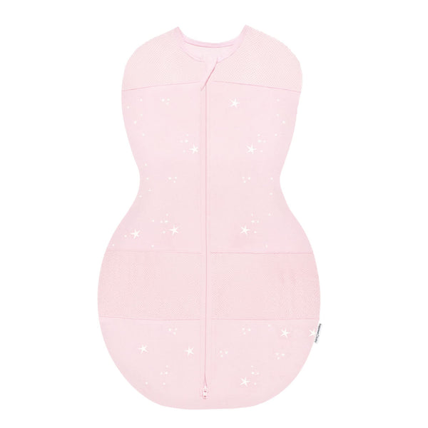Happiest Baby Sleepea rose stars swaddle, large front view, for secure sleep and hip-friendly design.