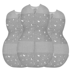 Happiest Baby Sleepea swaddle in graphite planets securely wraps newborns.