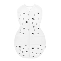 Happiest Baby Sleepea swaddle in ivory planets box showcases premium organic fabric