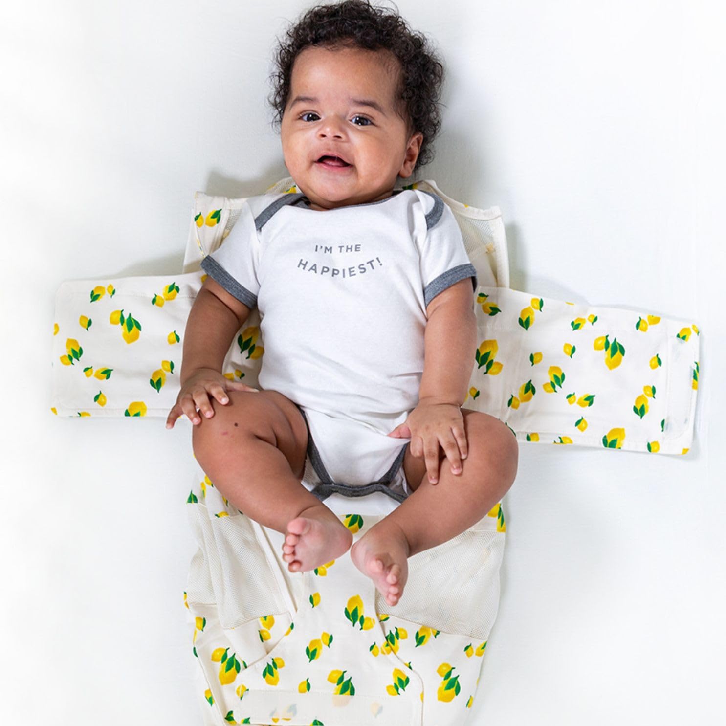 Happiest Baby Sleepea swaddle with escape-proof Velcro closure for secure night sleep.