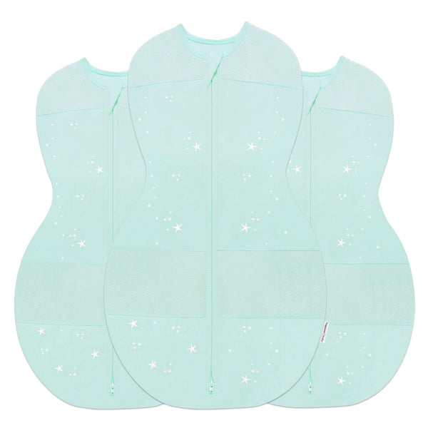 Happiest Baby Sleepea teals stars small close-up showing secure wrap for peaceful sleep