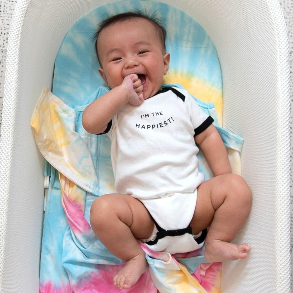 Happiest Baby SNOO Sleep Sack demonstrating back-sleep position with SNOO wings.