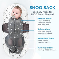 Happiest Baby SNOO Sleep Sack on infant in crib for peaceful night sleep.