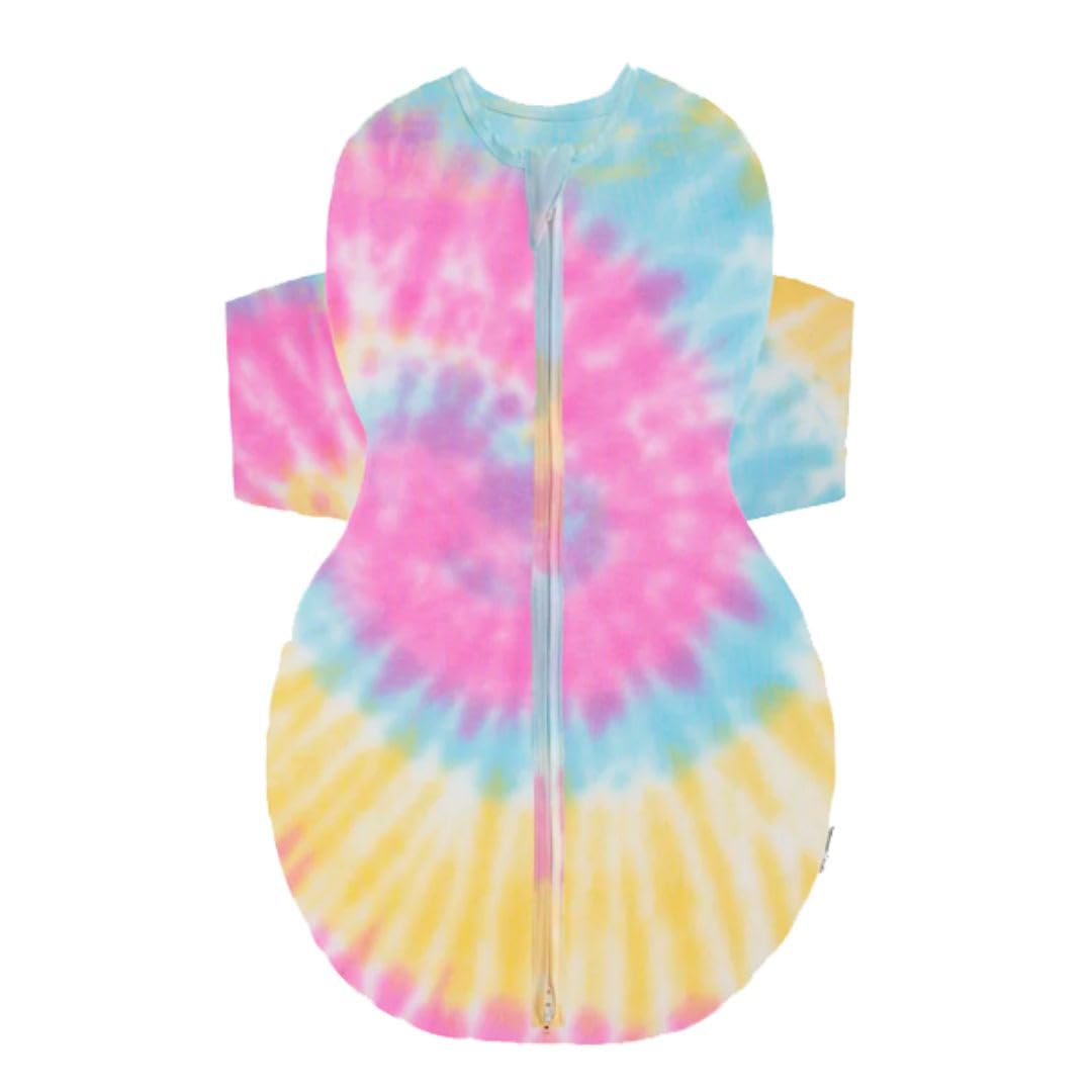 Happiest Baby SNOO Sleep Sack tie-dye rainbow small, secure swaddle for cozy naps.